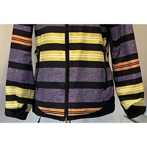 686 Manual Heather Iris Striped Insulated Hooded Zip Ski Snowboard Jacket - Picture 11 of 16
